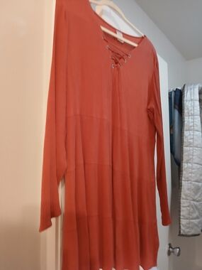 No Boundaries Rust Lace-Up Long Sleeve Tunic